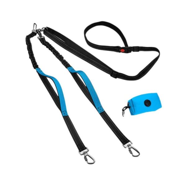 HANDS FREE DOUBLE DOG LEASH, ADJUSTABLE WAIST BELT